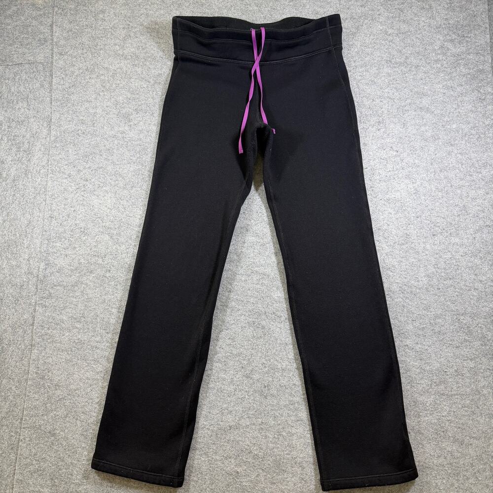 L.L.Bean Fleece Lined Leggings Womens M Black Yoga Stretch Drawstring Zip Pocket